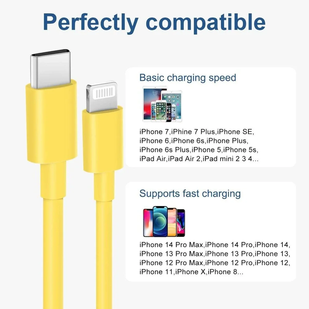 2 Pack Yellow USB-C to Lightning Cable MFi Certified PD Fast Charging Data‎ Cord